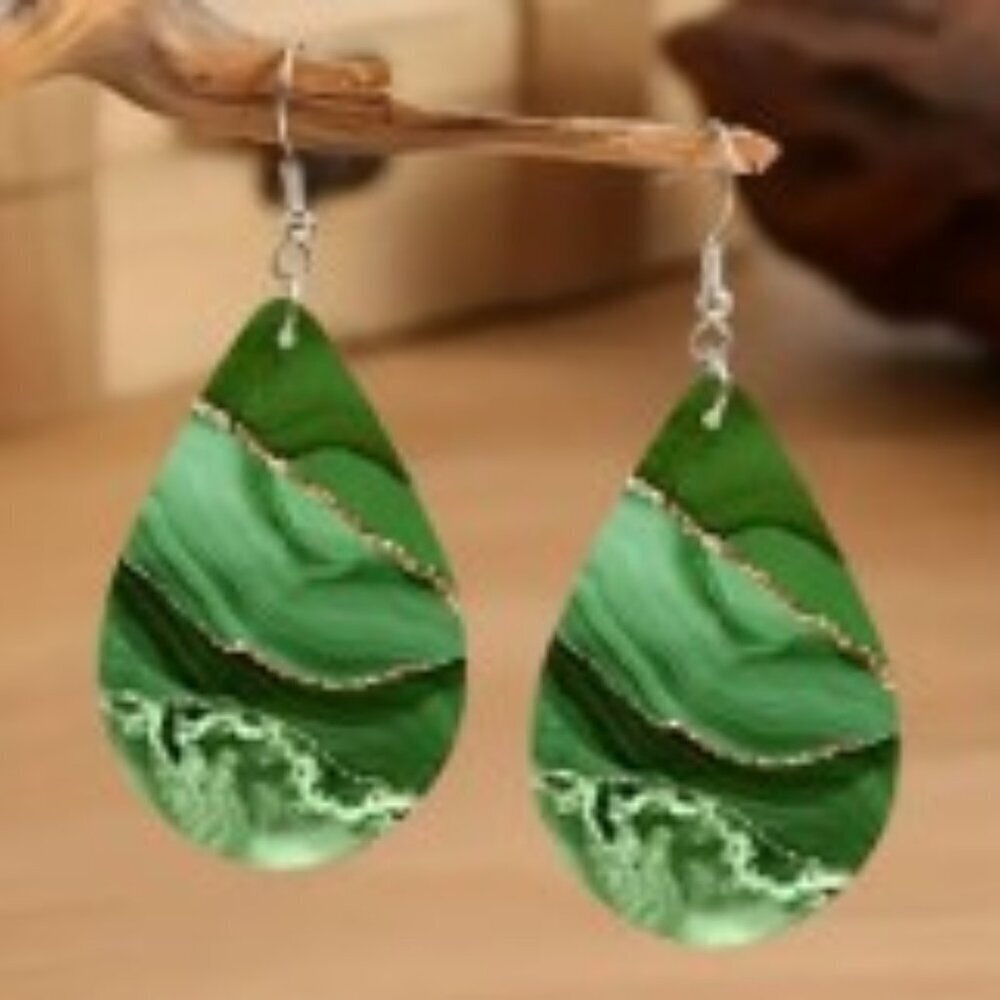 Boho Style Green Acrylic Dangling Earrings Colorful and Lightweight 2.24" Long